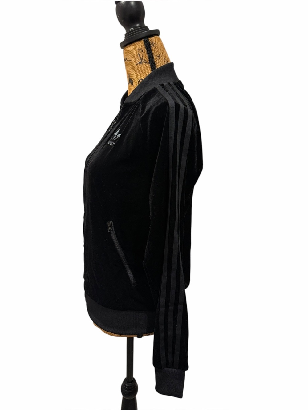 Adidas Originals Black Velour Track Jacket Trefoil Size S - Picture 4 of 7